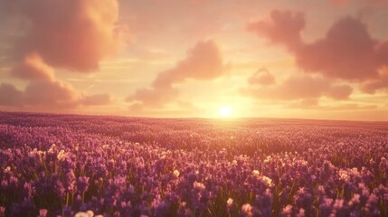 Fototapeta premium Sunset Over A Vast Lavender Field