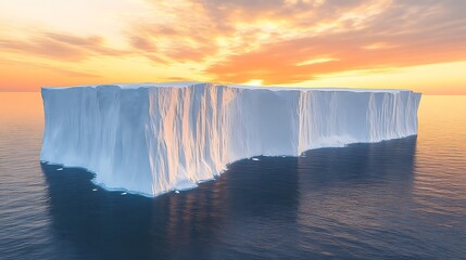 Majestic Iceberg at Sunset Over Calm Ocean Waters