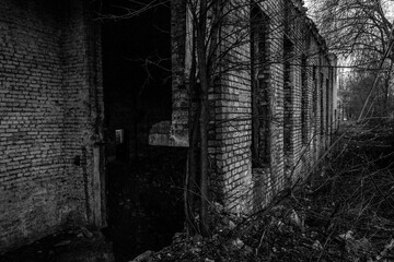 Fototapeta premium Abandoned building in Ukraine, decay and ruins, no people, destruction