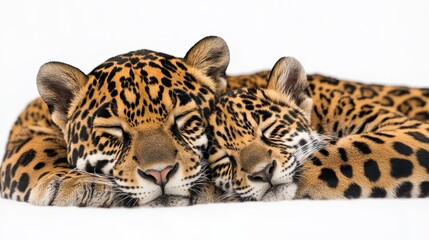 Obraz premium Two Jaguars Resting Peacefully Together in Bright Natural Setting