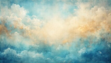 Fototapeta premium Abstract Watercolor Sky Painting with Subtle Texture and Hues of Blue, Yellow, and White