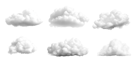 Set of White Clouds Isolated on White and Transparent Background