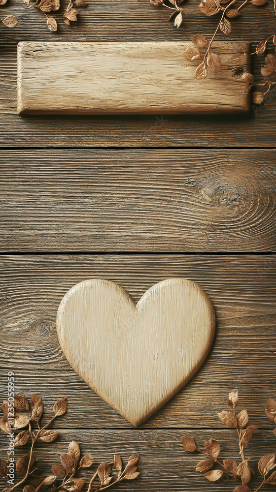 Fototapete wooden heart and message board: a warm and rustic display of love and communication. a carved wooden