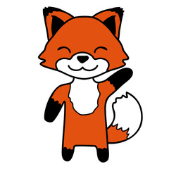 Fox Waving Friendly Hand Hello Greeting Sweet Cute Design Lover Art Vector Illustration Card T-Shirt Poster Sticker Graphic Print Decorative Drawing Isolated Logo Decoration Symbol Creative Cool Style