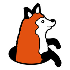 Fox Looks Funny Out Of Ground Hole Happy Cool Cute Design Lover Art Vector Illustration Card T-Shirt Poster Sticker Graphic Print Decorative Drawing Isolated Logo Decoration Symbol Creative Cool Style