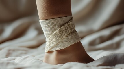 arafed foot with a bandage wrapped around it on a bed