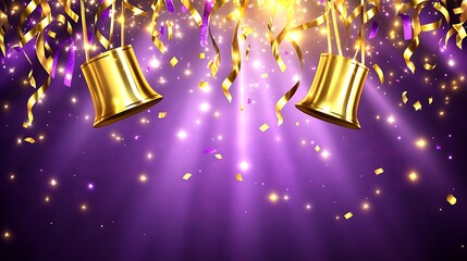 Obraz premium Golden Bells Celebrate Success With Purple Confetti