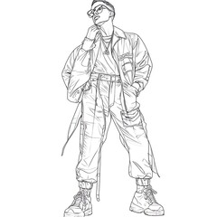 a drawing of a man in a jacket and tie standing