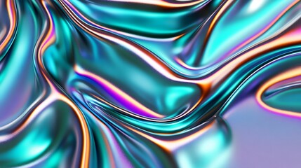 Obraz premium Abstract iridescent liquid flowing smoothly in teal and purple hues