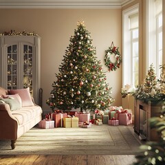 arafed christmas tree in a living room with presents on the floor