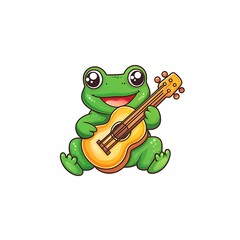 Fototapeta premium cartoon frog playing a guitar and singing