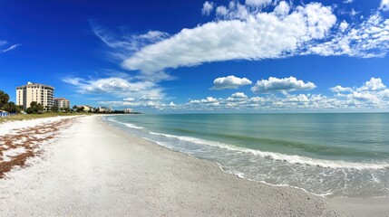 Beautiful Beach Scene with White Sand and Blue Sky