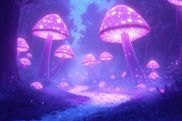 Enchanting luminescent mushrooms in a magical forest