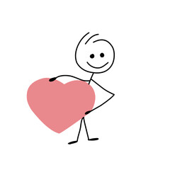 funny stickman holding heart