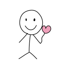 funny stickman holding heart
