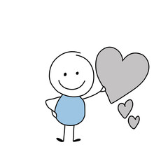 funny stickman holding heart