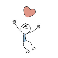 funny stickman holding heart
