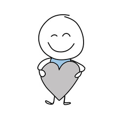 funny stickman holding heart