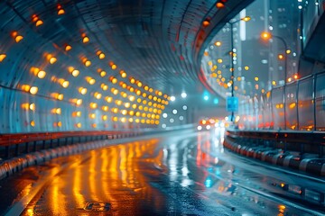 Obraz premium Illuminated Highway Overpass Blurs with Vibrant City Backdrop at Night