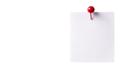 Blank white square paper note with red push pin on transparent background