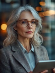 Mature Business Woman Working on a Computer in Office for Marketing Campaigns