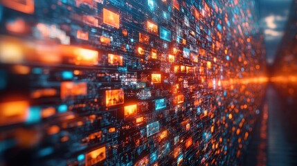Obraz premium A digital landscape of interconnected data streams and glowing elements.