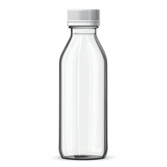 A clear glass bottle with a silver cap, designed for beverages