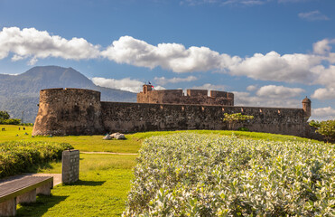 Exposure of the Fortaleza de San Filipe, an historic Spanish fortress used to protect the city of Puerto Plata from pirates, and is located on a hill near the seaport, Dominican Republic