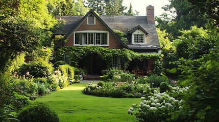 A beautiful house surrounded by a stunning garden, creating a harmonious blend of design and nature.