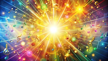 Obraz premium Colorful Musical Notes Radiate From a Bright Light Source in a Celebration of Sound and Rhythm