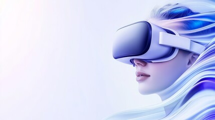 Metaverse technology concept with a woman wearing VR goggles embodying a futuristic lifestyle