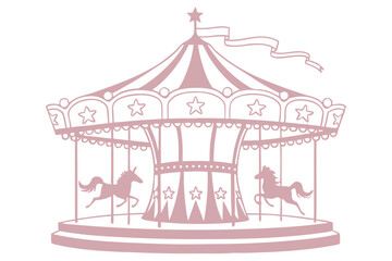 Watercolor carousel, pink and white, delicate pastel tones, whimsical, ethereal, dreamy, vintage style, soft edges, gentle details, star-topped, ribbons, horses, merry-go-round, nostalgic, childhood m © Manik Mia