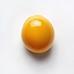 Smooth yellow egg yolk on a white surface reflecting light in a minimalistic setting. Generative AI