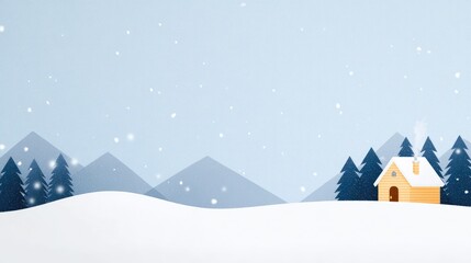 Naklejka premium Cozy Log Cabin in Snowy Winter Scene Against Serene Mountain Background in Light Blue Sky