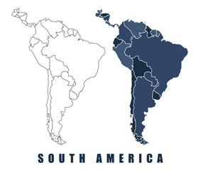South America map regions border outline vector set