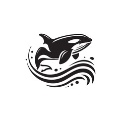 Naklejka premium Black Color Killer Whale (Orca) silhouette design Vector Illustration, Solid White Background (11).eps