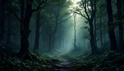 Fototapeta premium Fondo de interior de bosque oscuro y precioso
