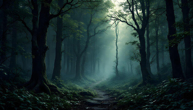 Fondo de interior de bosque oscuro y precioso