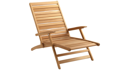 Reclining wooden garden chair isolated on transparent background