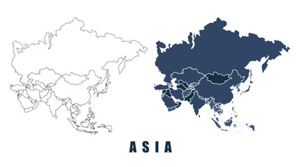 Asia map regions border outline vector set