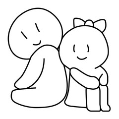 Two simple cartoon characters sitting together, one with a bow on her head. Valentine's Day concept of a loving couple enjoying a moment together. Couple's moment illustration. Sweet date. Love. Toge
