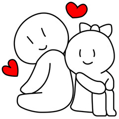 Two cute cartoon figures in love with hearts above them, celebrating Valentine's Day. Emotions. Romance. Heartfelt connection. Couple's love illustration. Valentine connection. Heartwarming mome




 
