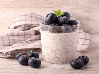 Chia seed and oat pudding with blueberry