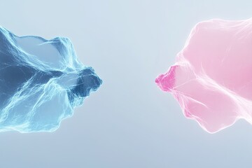 Fototapeta premium dynamic view of two abstract forms colliding and blending with glowing edges symbolizing through conflict