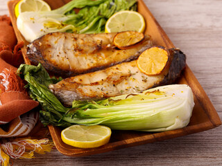 hake fish with bok choy