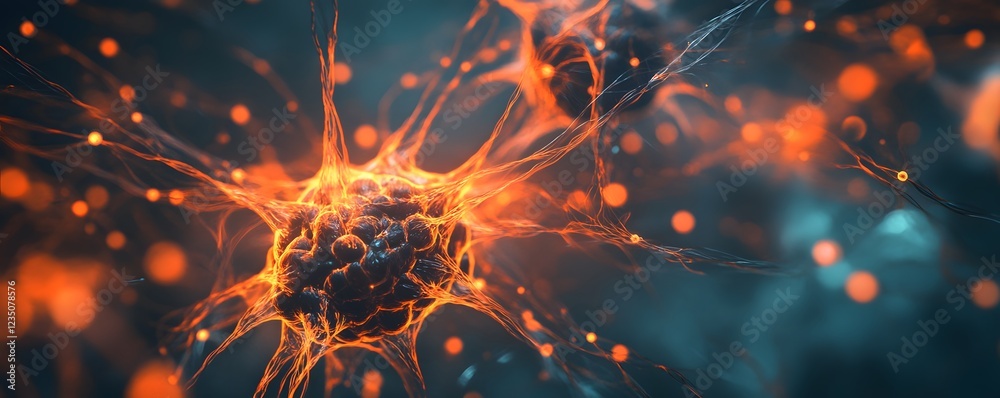Poster an abstract representation of neurons with glowing orange connections. this image illustrates the co