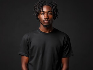 Naklejka premium A young man with dreadlocks poses confidently against a dark background.