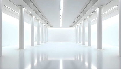 Sala moderna y minimalista de columnas y suelo brillante y blanco