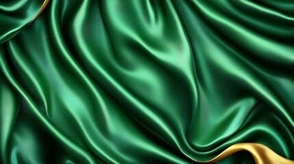 Obraz premium Emerald Green Silk Fabric Draped With Gold Accent