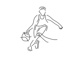 simple line art illustration of a man in a basketball pose, designed as an icon.